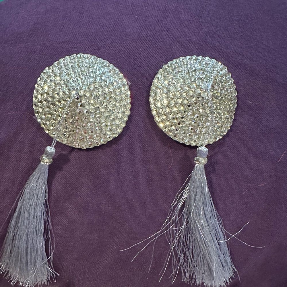 Handmade Sparkly Silver 3 inch Burlesque Pasties with Tassels